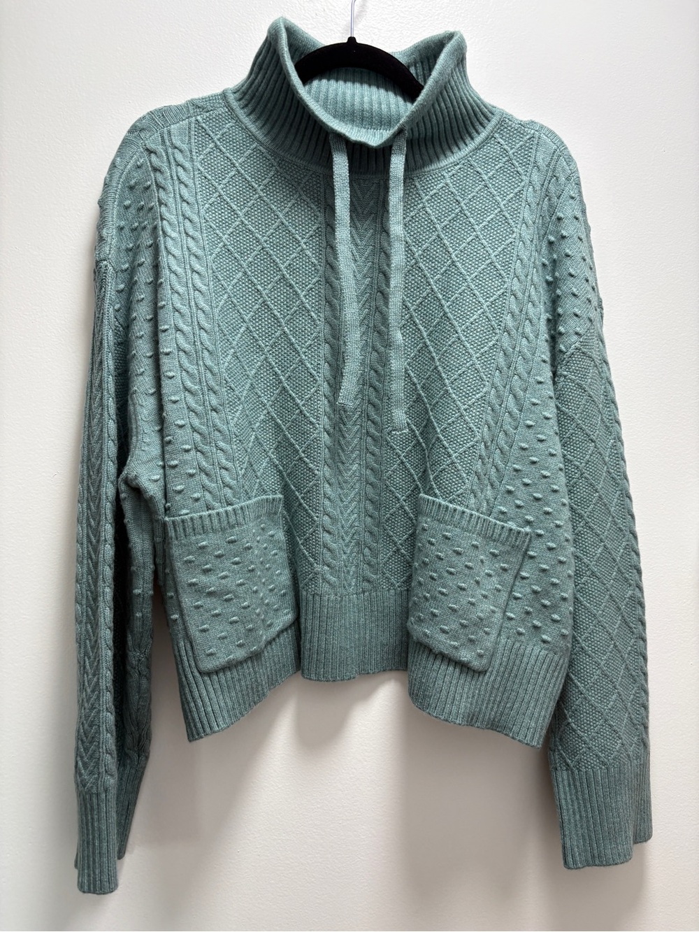 Lou & Grey Seafoam Green Cable Knit Funnel Neck Sweater - L - Cabin Outdoor